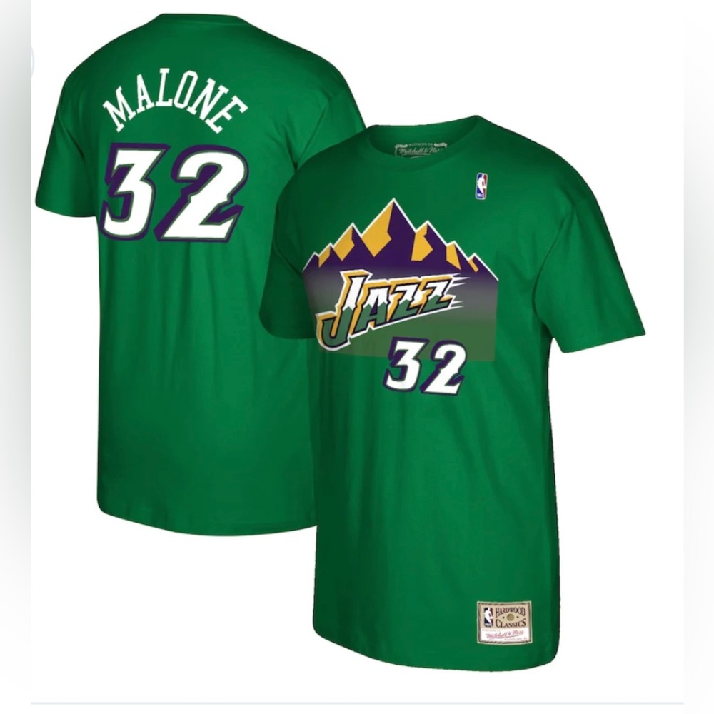 Mitchell & Ness HWC Men's 1997 Utah Jazz Karl Malone # 32 Green T-Shirt